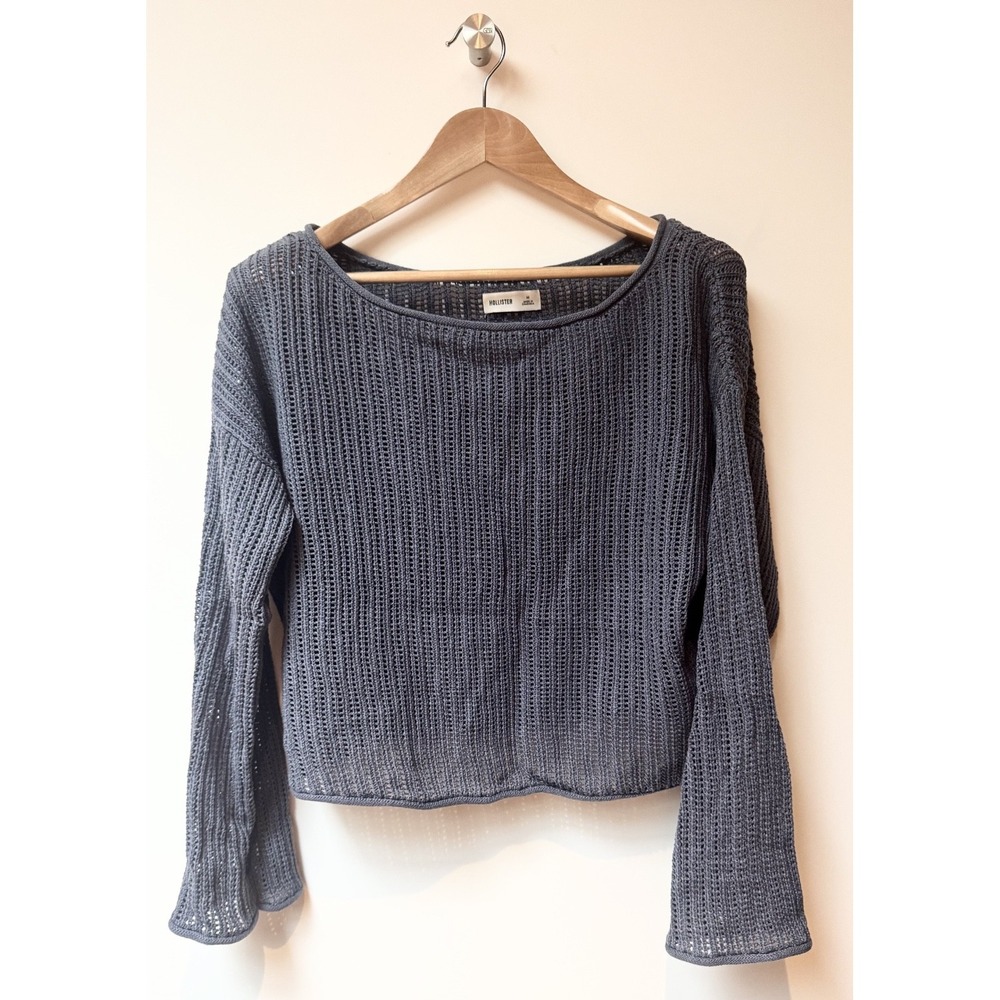 Hollister Women's Open Knit Gray/Blue Boatneck Sweater NWOT Sz M